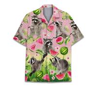 HIHI GLOBAL Neon Alien Hawaiian Shirt for Men Women, Space Shirt Button Down Short Sleeve, Alien Mens Hawaiian Shirts, Raccoon 6, S