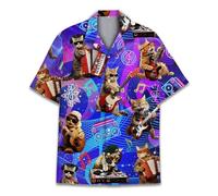 HIHI Global Neon Alien Hawaiian Shirt for Men Women, Space Shirt Button Down Short Sleeve, Alien Mens Hawaiian Shirts, Disco Cat 1, XL