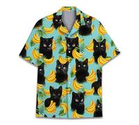 HIHI GLOBAL Neon Alien Hawaiian Shirt for Men Women, Space Shirt Button Down Short Sleeve, Alien Mens Hawaiian Shirts, Cat 2, Medium