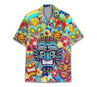 HIHI Global Neon Alien Hawaiian Shirt for Men Women, Space Shirt Button Down Short Sleeve, Alien Mens Hawaiian Shirts, Tiki 1, XL