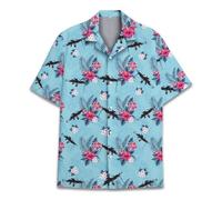 HIHI Global Pirate Skull Hawaiian Shirts for Men Women, Vintage Skull Pirate Treasure Map Shirt Button Down Short Sleeves, Gun 1, XL
