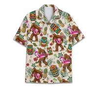 HIHI Global Tropical Bigfoot Hawaiian Shirts for Men Women, Sasquatch Summer Beach Button Down Short Sleeve, Tiki Bigfoot 5, Large