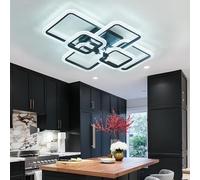 HIHIHOMY Modern LED Ceiling Lights for Living Room, Crystal Led Ceiling Light for Dining Room,Dimmable with Remote Ceiling Lamps for Kitchen,Black Flush Mount Led Ceiling Light with 6 Square Frame