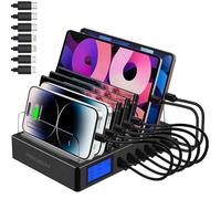 HIHOBDAY 100W 7-Port GaN Charging Station, USB Fast Charger Plug with Display, Compatible with iPhone Samsung Huawei Series and More (Black)