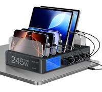 HIHOBDAY 100W 7-Port GaN Charging Station with Stand,USB Super Fast Charger Plug with Display, Compatible with iPhone Samsung Huawei Series and More (Black)