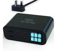 HIHOBDAY 160W 6-Port GaN Charging Station, USB C Fast Charger Plug with Display, Compatible with iPhone MacBook Samsung Huawei Series and More, Black