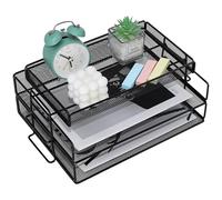 HIHOBDAY 2 Tier Paper Organiser Mesh Letter Tray Metal Magazine File Desk Storage For Office School Home, Black