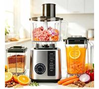 HIHOBDAY 3-in-1 Food Processor Blender Combo,2L Ice-Crushing Blender Jug,Meat Chopper Bowl & Spice Dry Mill,Variable Speed Dial & Pulse Control,for Smoothies, Sauces,Frozen Drinks & Food Prep,(Grey)