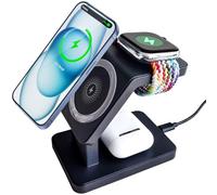 HIHOBDAY 3 in 1 Wireless Charging Station for iPhone Magnetic Portable, Fast Wireless Charger Stand for iPhone 16/15/14/13/12, AirPods Pro 4 3 2 Apple Watch (Black)