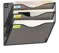 HIHOBDAY 3 Tier Mesh Hanging File Organizer Vertical Wall File Organizer Magazine Storage Rack for Office School Home, Nametag Label Hooks Set Included, Black
