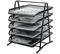 HIHOBDAY 5 Tier Sliding Paper Organiser Mesh Letter Tray Metal Magazine File Desk Storage For Office School Home, Black