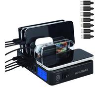 HIHOBDAY 9-in-1 Fast Charging Station PD20W QC3.0, QI Wirelss Charging Station for Multiple Devices with LCD Display Compatible for iPhone iPad Samsung Huawei Series and More (Black)
