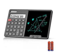 HIHUHEN Calculator with Writing Pad - Solar & Battery Dual Power Supply - 12-Digit Large Display Calculator for Business and Office Use (Black)