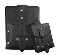 HiiFeuer 2 Pieces Medieval Faux Leather Studded Belt Pouch, Retro Renaissance Belt bag, Portable Waist Bag Side Pack for LARP (Black A)