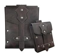 HiiFeuer 2 Pieces Medieval Faux Leather Studded Belt Pouch, Retro Renaissance Belt bag, Portable Waist Bag Side Pack for LARP (Brown A)
