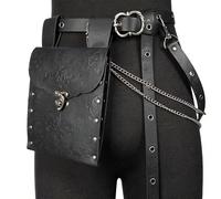 HiiFeuer 2PCs Medieval DIY Belt with Vintage Renaissance Bag Faux Leather Detachable Chains Women Thin Belt Pouch for Dresses (Black A)