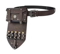 HiiFeuer 3PCs Medieval Alchemy Faux Leather Belt Bag Set with 5 Cork Potion Vials, Fantasy Embossed Wizard Halloween Belt (Dark Brown A)
