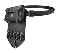 HiiFeuer 3PCs Medieval Alchemy Faux Leather Belt Bag Set with 5 Cork Potion Vials, Fantasy Embossed Wizard Halloween Belt (Black A)