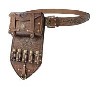 HiiFeuer 3PCs Medieval Alchemy Faux Leather Belt Bag Set with 5 Cork Potion Vials, Fantasy Embossed Wizard Halloween Belt (Brown A)