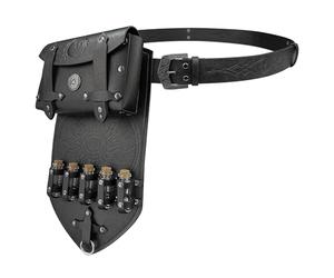 HiiFeuer 3PCs Medieval Alchemy Faux Leather Belt Bag Set with 5 Cork Potion Vials, Fantasy Embossed Wizard Halloween Belt (Black A)