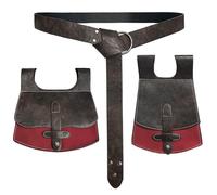 HiiFeuer 3PCS Medieval Faux Leather Belt with Vintage Handmade Bag and Retro Knight Waist Bag,Renaissance Belt Pouch Set (Brown C)