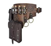 HiiFeuer 4 PCs Medieval Alchemy Belt Costume, Fantasy Faux Leather Wizard Potion Holder Belt with 4 Cork Vials and Belt Bag (Brown A)