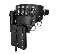 HiiFeuer 4 PCs Medieval Alchemy Belt Costume, Fantasy Faux Leather Wizard Potion Holder Belt with 4 Cork Vials and Belt Bag (Black A)