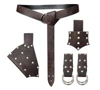 HiiFeuer 5 Pieces Medieval Belt Costume Accessories, Renaissance Skirt Hike, Viking Horn Belt Holster Dagger Holster Sword Frog Set (Brown B)