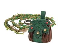 HiiFeuer Boho Leaf Twine Belt Renaissance Leaf Purse,Bagladybug Decor Dice Bag Elven Accessories for LARP Ren Faire Halloween(Green A)