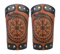 HiiFeuer Embossed Jormungandr Leather Arm Armor, Viking Arm Gauntlet Bracer (Brown)
