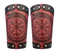 HiiFeuer Embossed Jormungandr Leather Arm Armor, Viking Arm Gauntlet Bracer (Burgundy Wine)
