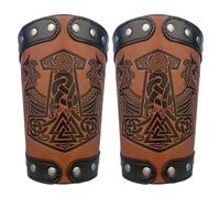 HiiFeuer Embossed Jormungandr Leather Arm Armor, Viking Gauntlet Bracer (Brown B)