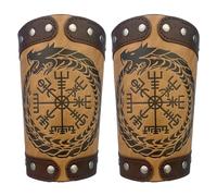 HiiFeuer Embossed Jormungandr Leather Arm Armor, Viking Gauntlet Bracer (Tan)