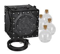 HiiFeuer Medieval Alchemist Crossbody Bag, Embossed Leather Riveted Potion Box with Bottles, Wizard Storage Box for Ren Faire (Black A)