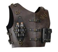HiiFeuer Medieval Alchemy Adjustable Chest Armor, Faux Leather Studded Belt Pouch Potion Bottle, Wizard Vest Armour Ren Faire (Dark Brown A)
