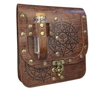 HiiFeuer Medieval Alchemy Faux Leather Belt Bag with Cork Potion Vials, Fantasy Wizard Waist Pouch Side Pack for Halloween (Light Brown C)