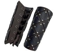 HiiFeuer Medieval Brigandine Arm Guards, Mercenary Faux Leather Gauntlet, Vintage Renaissance Knight Arm Bracers (Dark Brown B)