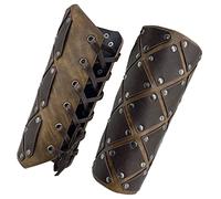 HiiFeuer Medieval Brigandine Arm Guards, Mercenary Faux Leather Gauntlet, Vintage Renaissance Knight Arm Bracers (Brown B)