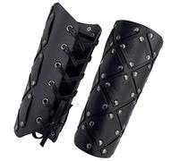 HiiFeuer Medieval Brigandine Arm Guards, Mercenary Faux Leather Gauntlet, Vintage Renaissance Knight Arm Bracers (Black B)