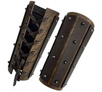 HiiFeuer Medieval Brigandine Arm Guards, Mercenary Faux Leather Gauntlet, Vintage Renaissance Knight Arm Bracers (Brown A)
