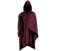HiiFeuer Medieval Corduroy Hooded Cloak with Adjustable Brooch, Fantasy Poncho Renaissance Costume Cape Ren Faire Cosplay (Red)