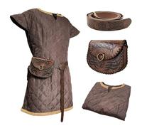 HiiFeuer Medieval Costume Tunic, with Vintage Belt and Bag, Mercenary Knight Body Cloth Armor, Renaissance Cosplay Set for LARP Ren Faire (Brown 2XL)