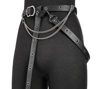 HiiFeuer Medieval DIY Faux Leather Metal Chain Belt, Vintage Adjustable Thin Belt For Women, Retro Skinny Belt For Dresses, Black B, 57.09 inch