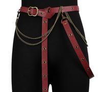 HiiFeuer Medieval DIY Faux Leather Metal Chain Belt, Vintage Adjustable Thin Belt For Women, Retro Skinny Belt For Dresses, Red B, One Size