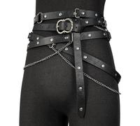 HiiFeuer Medieval DIY Faux Leather Metal Chain Belt, Vintage Adjustable Thin Belt For Women, Retro Skinny Belt For Dresses (Black A)