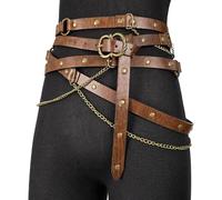HiiFeuer Medieval DIY Faux Leather Metal Chain Belt, Vintage Adjustable Thin Belt For Women, Retro Skinny Belt For Dresses (Brown A)
