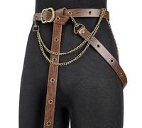 HiiFeuer Medieval DIY Faux Leather Metal Chain Belt, Vintage Adjustable Thin Belt For Women, Retro Skinny Belt For Dresses, Brown B, One Size