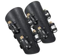 HiiFeuer Medieval Embossed Alchemy Bracers with 8 Cork Vials, Fantasy Faux Leather Buckle Arm Guards Magic Archer Gauntlets (Black A)