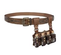 HiiFeuer Medieval Embossed Alchemy Faux Leather Buckle Belt with 4 Cork Vials, Fantasy Wizard Potion Bottles Halloween Belt (Brown B)