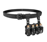 HiiFeuer Medieval Embossed Alchemy Faux Leather Buckle Belt with 4 Cork Vials, Fantasy Wizard Potion Bottles Halloween Belt (Black B)